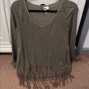 Olive Green Fringe Shirt